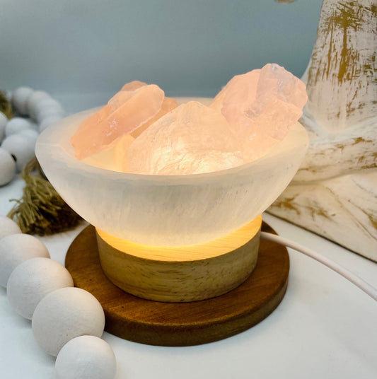 Raw rose Quartz Selenite Lamp